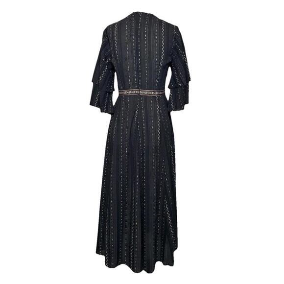 Molly Bracken Womans XS Midi A LineDress Short Sleeve Woven Peasant V Neck Black - Picture 4 of 9